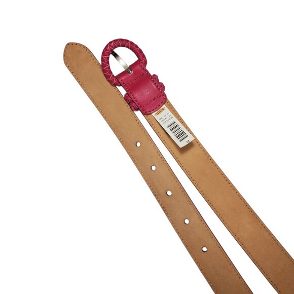 Talbots Hot Pink Smooth Leather Belt Women's M Braided-Trim Made Italy - Picture 6 of 7